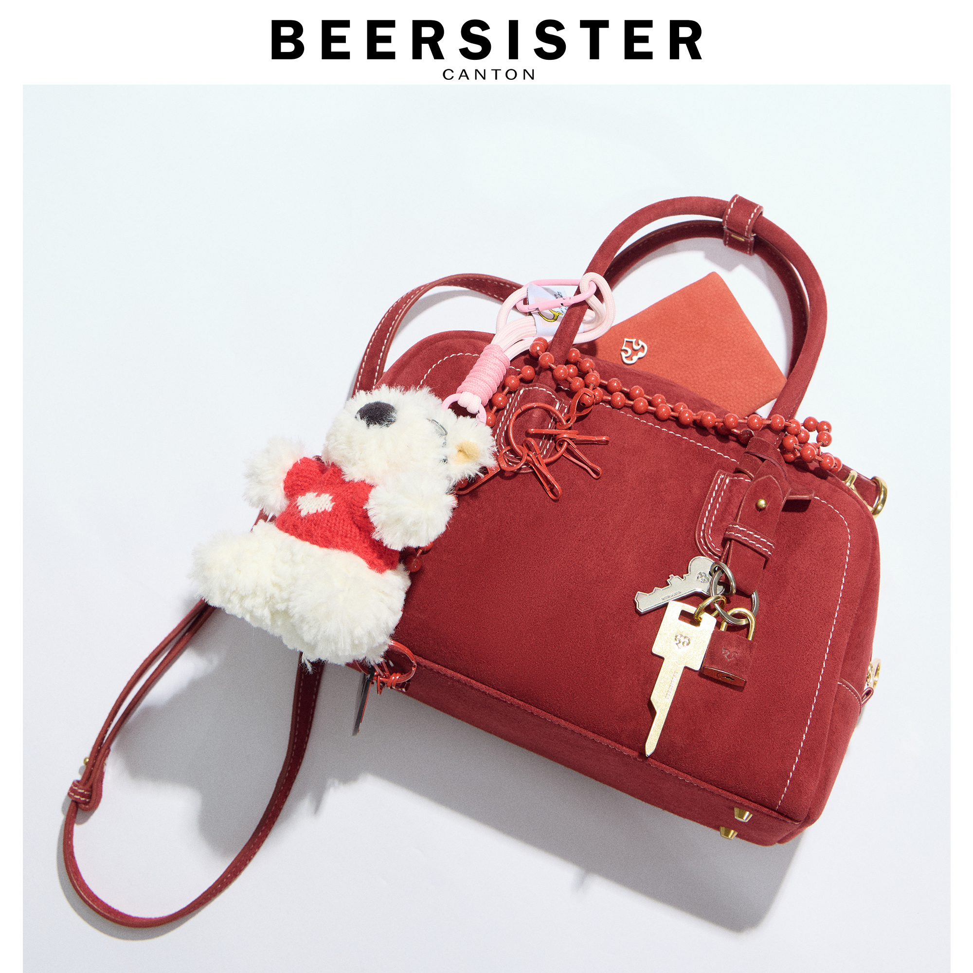 BEERSISTER ボストンバッグ スエード カシミア レトロ 通勤 ショルダー メッセンジャーバッグ 本革 ハンドヘルド スモール スクエアバッグ レディース