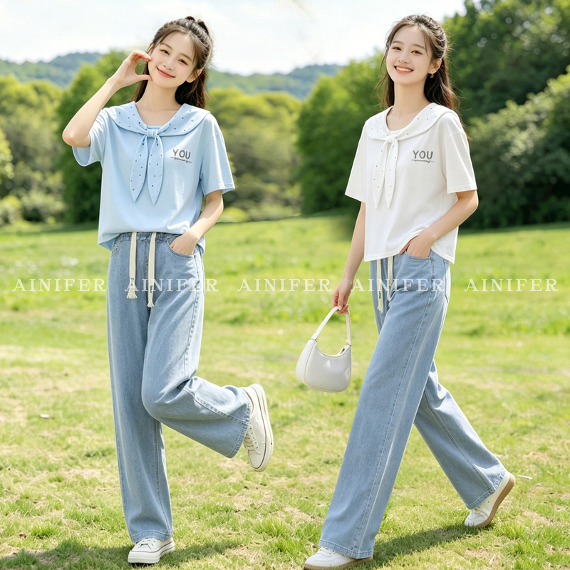 Fashionable Summer Outfits for High School and Junior High School Girls, a Complete Set of New 2026 Summer Navy Style Doll Collar Suits for Girls Fashionable Summer Outfits for High School and Junior High School Girls, a Complete Set of New 2026 Summer Navy Style Doll Collar Suits for Girls