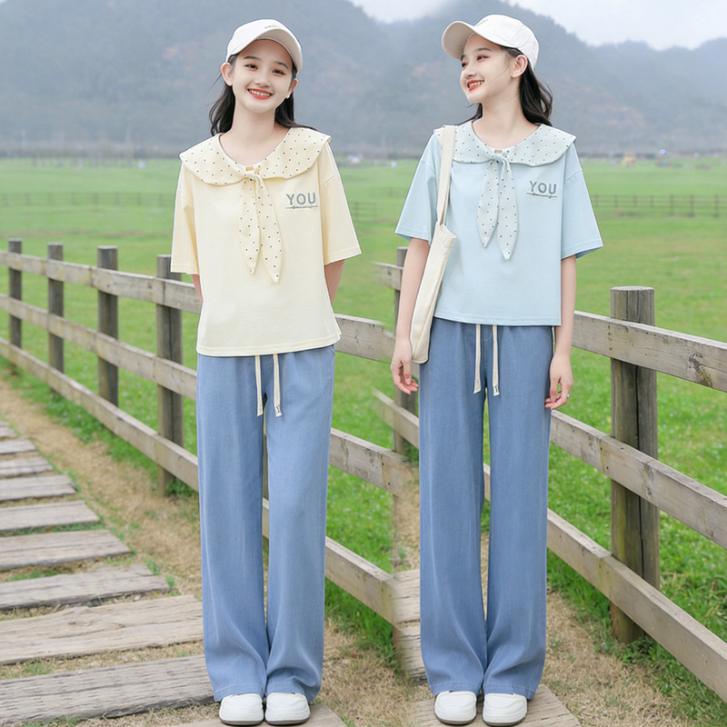 Sweet Girl's Summer Outfit, Fresh and Simple Style, Complete Set, 2026 New Style, Casual Sportswear for High School and Junior High School Students Sweet Girl's Summer Outfit, Fresh and Simple Style, Complete Set, 2026 New Style, Casual Sportswear for High School and Junior High School Students