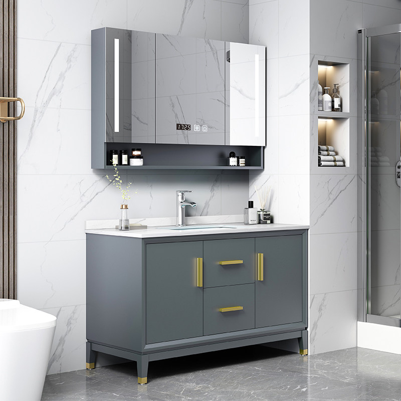 Slate-integrated bathroom cabinet powder room wash basin wash face wash basin cabinet combination smart mirror cabinet simple and modern