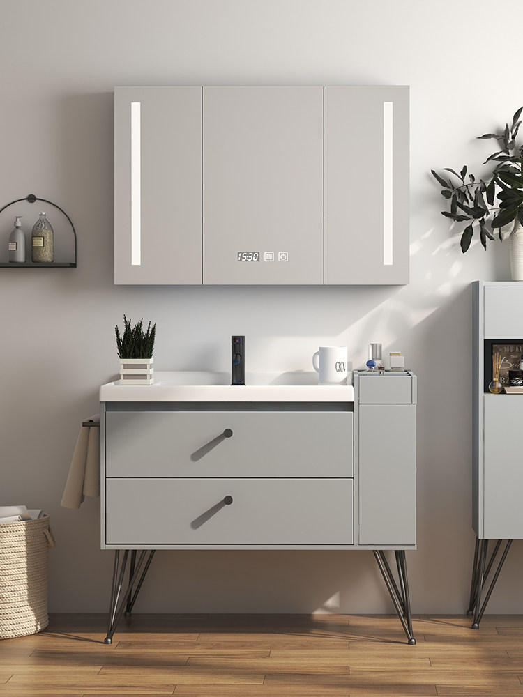 Nordic bathroom cabinet Floor-to-ceiling light luxury intelligent mirror cabinet Hand wash basin cabinet Combination powder room sink cabinet