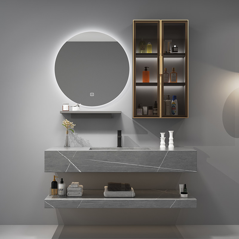 New Rockboard Integrated Bath Room Cabinet Combined Makeup Room Wash Face Wash Wash Terrace Basin Intelligent Mirror Cabinet Modern Brief