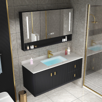 Oak Wood Bath Cabinet Combination Nordic Toilet Rock Plate Wash Face Wash Wash Terrace Basin Cabinet Hanging Wall Type Intelligent Mirror Cabinet