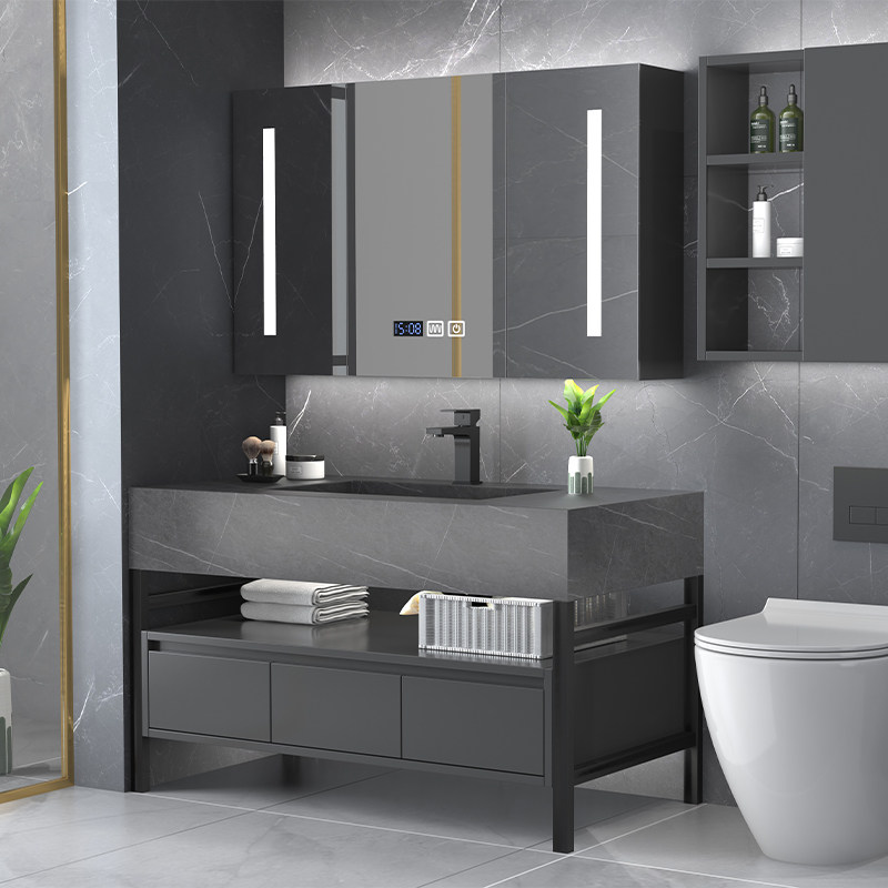 Bath Room Cabinet Modern Light Lavish Floor Type Rock Board Integrated Basin Wash Terrace Wash Desk Dressing Room Washbasin Cabinet Composition