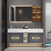 Rock-board bath cabinet hanging wall-type integrated basin wash-wash face table basin cabinet combined toilet washing table intelligent mirror cabinet