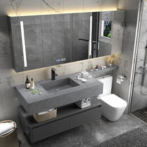 Rock-board bath cabinet combination extension integrated hand washstand washbasin toilet modern light lavish minimalist smart mirror cabinet
