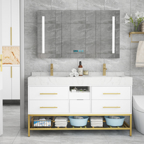 Rock Board Bath Room Cabinet Floor Type Intelligent Mirror Cabinet Toilet Wash Terrace Washstand Washstand Wash Face Double-Basin Cabinet Combined Nordic