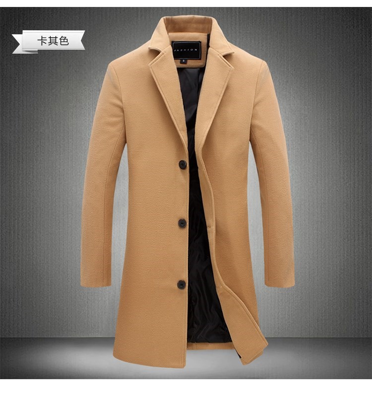 Mùa thu và mùa đông nam dài trench coat nam tự canh áo len lông cừu thanh niên nam giới Hàn Quốc áo gió đôi