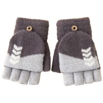Boys winter gloves thickened with velvet warm writing playing in the snow riding five-finger and half-finger flip ski gloves