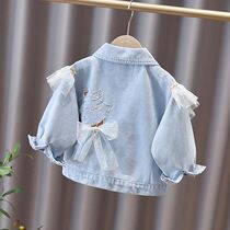 Net Red Fried Street Womens Treasure Jacket Foreign Air Trendy Spring Autumn Money Children Casual Denim Blouse Splicing Mesh Yarn Cute