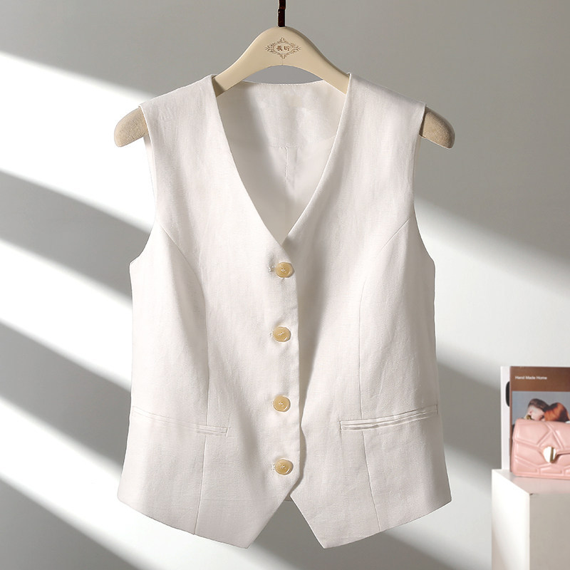 Old Money Style Linen Ice-Feel Short Vest 2026 Summer New Cotton-Linen V-Neck Sleeveless Vest for Women Niche Style Old Money Style Linen Ice-Feel Short Vest 2026 Summer New Cotton-Linen V-Neck Sleeveless Vest for Women Niche Style