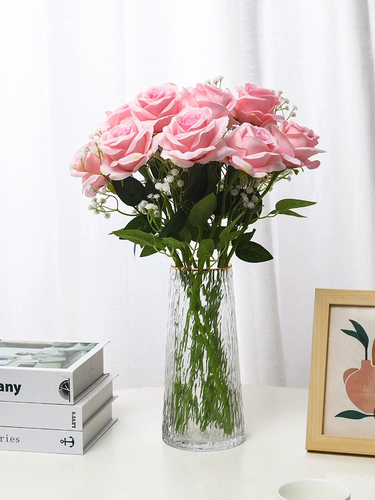 Симуляция розовые фальшивые цветы одиночные -поддерживать гостиную декоративные пластиковые цветочные украшения