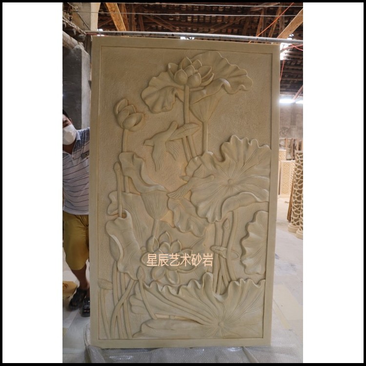 Sandstone relief lotus Tuo European-style background wall room inside and outside Villa Hotel Furniture Fiberglass Imitation Bronze Sculpture