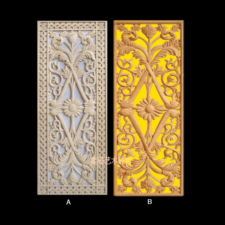 Star Chen Sandstone Reliefs Hotel Furnishing Screens Mural Hollowed-out Symmetrical Floral Board Background Wall Fiberglass Imitation Bronze Sculpture