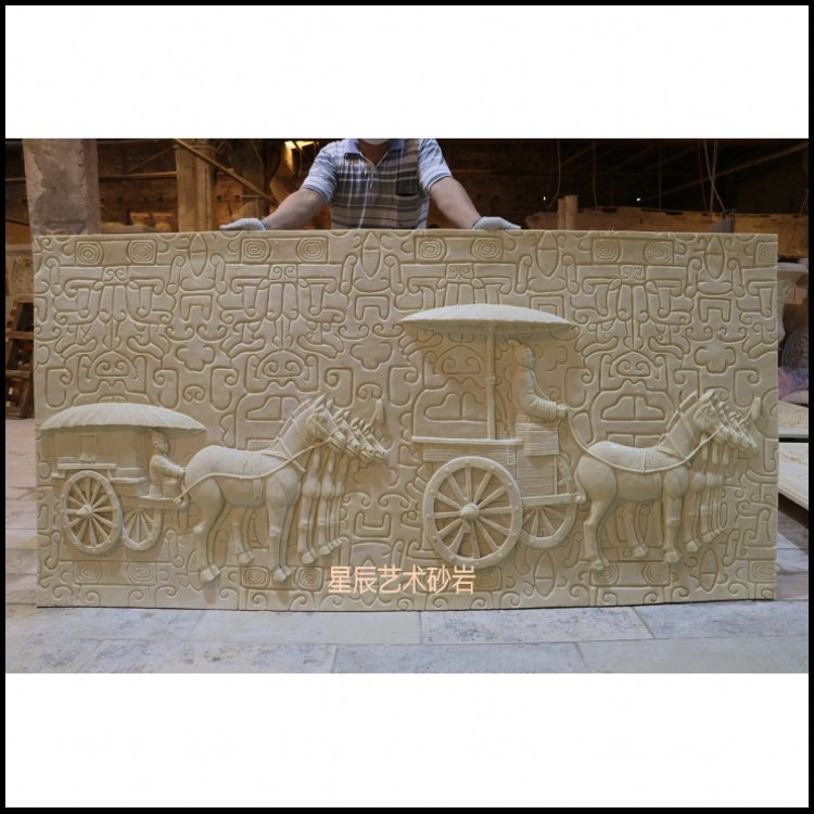 Artificial sandstone background wall exterior wall decoration relief flower pot fountain ancient chariot figure culture wall fiberglass decoration