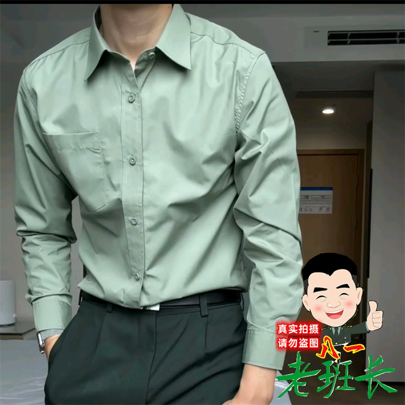 No-Iron Long-Sleeved Casual Light Green Undershirt for Spring and Autumn, Long-Sleeved Light Green Undershirt Shirt, Quick-Drying