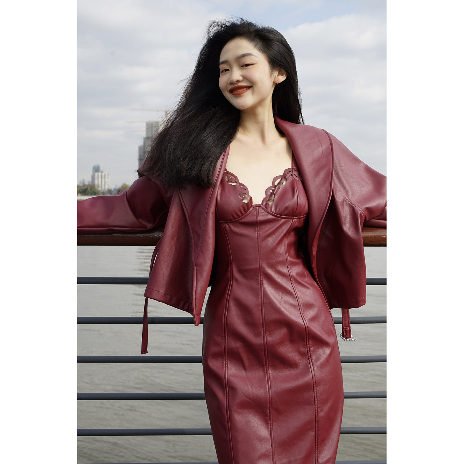 zisi Hong Kong Island red vintage Hong Kong style leather suit