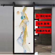 Nordic titanium alloy color carved door glass barn door sliding door sliding door sliding invisible door toilet kitchen interior door