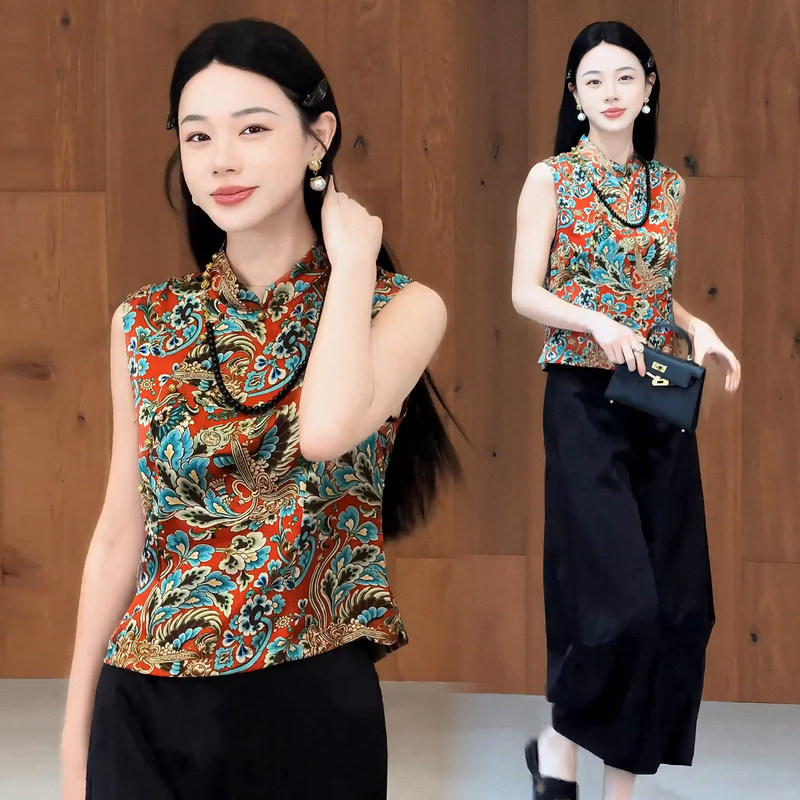【Kali】High-End Chinese-Style Elegant Outfit for Women, Summer 2026, Stylish Printed Sleeveless Top and Wide-Leg Pants Two-Piece Set 【Kali】High-End Chinese-Style Elegant Outfit for Women, Summer 2026, Stylish Printed Sleeveless Top and Wide-Leg Pants Two-Piece Set