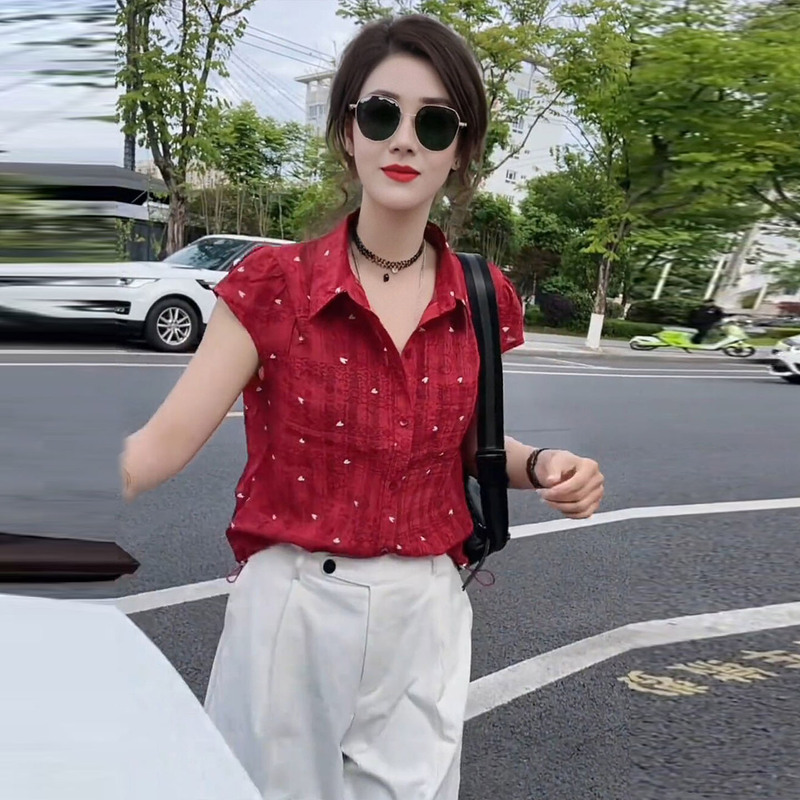【Kali】High-End French-Style Shirt for Women, Summer 2026 New Model, Sophisticated, Loose-Fitting, Slimming Short-Sleeve Top 【Kali】High-End French-Style Shirt for Women, Summer 2026 New Model, Sophisticated, Loose-Fitting, Slimming Short-Sleeve Top