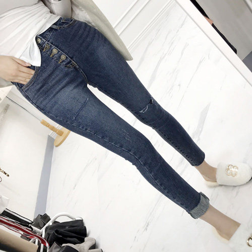 Day to day Korea's retro dark cyan fashion made old mill Worn Jeans Women AT769's AT769 Nue