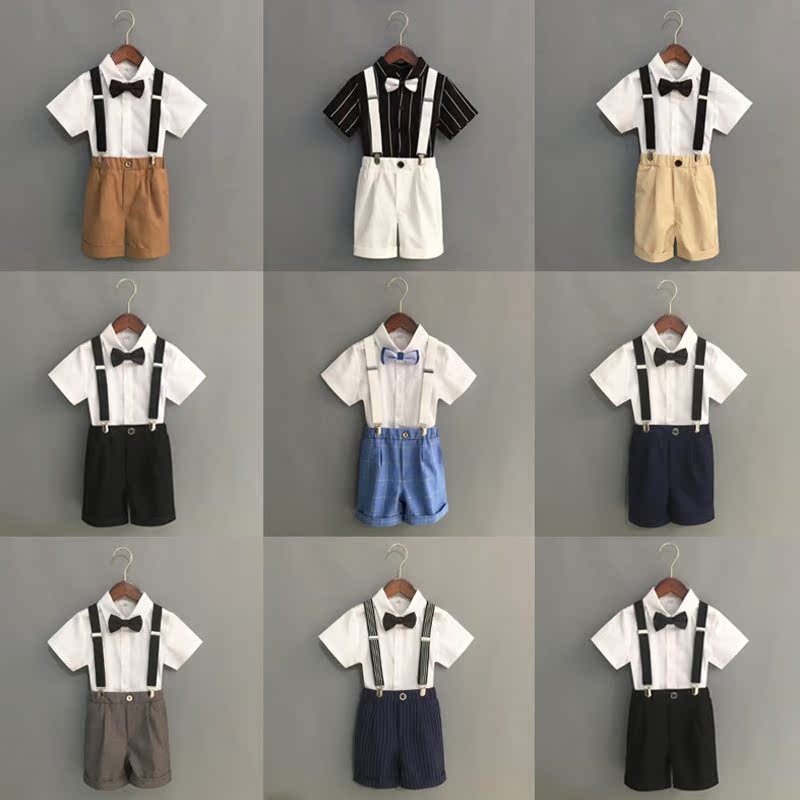 Year old baby boy gown suit Summer boy Little suit Children with baby cuddling bag handsome young presenter acting out