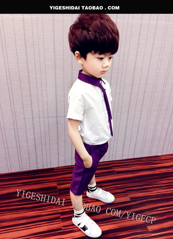 3 chàng trai mùa hè ngắn tay phù hợp với 2018 mới 4 trẻ em áo sơ mi trai bé quần short hai mảnh 6-year-old dress 5 đầm cho bé