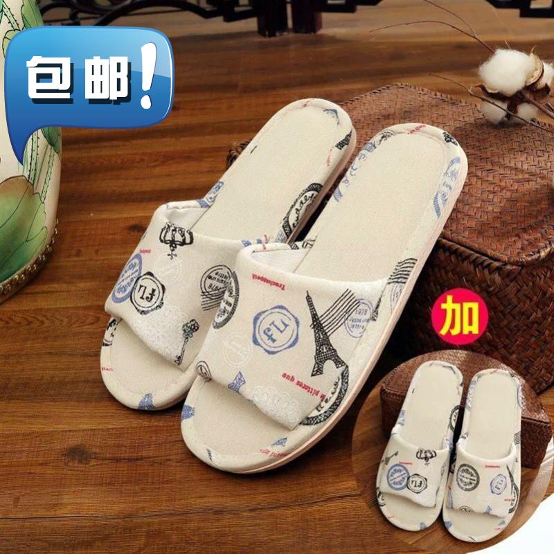 Linen slippers Wooden floor Home summer four seasons men's soft bottom home Interior fashion linen men and women C home