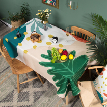 Nordic geometric hand-painted flowers and plants dining table cloth thickened waterproof cotton and linen small tablecloth Coffee table cloth Wild tablecloth dining cloth