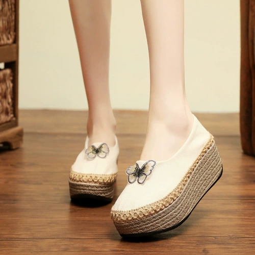 Этнические дышащие слипоны на платформе, ханьфу, обувь, этнический стиль, с вышивкой