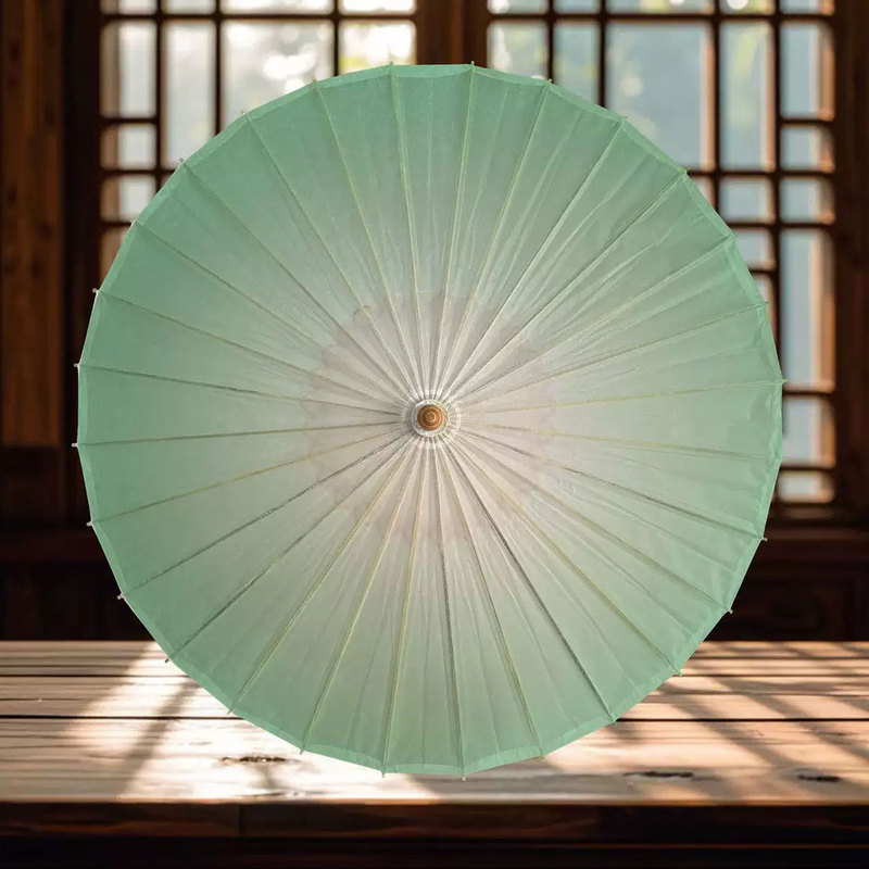 Intangible Cultural Heritage Handmade Oil-Paper Umbrella, Rainproof, Ancient Style Floral Umbrella, Classical Dance Decoration, Hanfu Props, Dance-Specific Green Umbrella