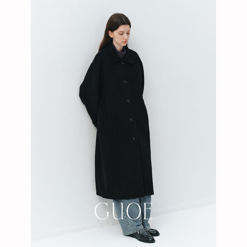 Guoe/850G High-Count Wool Cashmere Vintage Three-Dimensional Classic Silhouette Double-Sided Woolen Coat for Women 31184