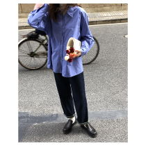 GUOE 20AW Blue Margaret irregular placket design loose temperament wild long-sleeved shirt women