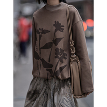 GUOE 20AW Ne jamais se faner loose antique high neck long sleeve printed sweater womens spring and autumn