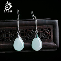 Tiangzi jade carving Burmese jade ice glutinous earrings 925 silver earrings long jade earrings short earrings