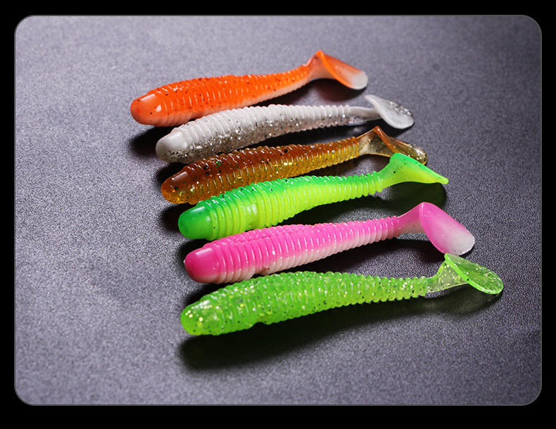 6 Colors Paddle Tail Fishing Lures Soft Plastic Baits Fresh Water Bass Swimbait Tackle Gear