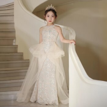 Girls' Catwalk Dress with a High-End Feel, 2025 New Sequin Mermaid Children's Birthday Princess Dress, Stunning for Hosting Performances