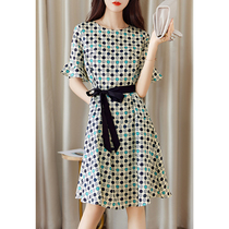 Boo Pala Vintage Polka dot ruffle sleeve mid-length dress Lace-up waist thin Mulberry silk silk dress womens summer