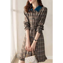 Boo Pala jumbo plaid dress womens waist slim 21 Autumn New loose temperament lapel collar long skirt