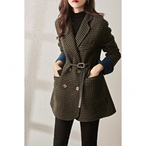 Boo Pala double breasted double-breasted double-faced plaid blazer wool coat coat womens belt