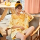 Bộ đồ ngủ ngọt ngào nữ mùa hè cotton ngắn tay dễ thương phiên bản Hàn Quốc lưới màu đỏ nóng phong cách phục vụ nhà mùa hè hai mảnh bộ đồ mỏng phần - Giống cái