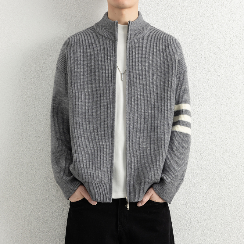 9000Style Trendy American Retro Zip-Up Stand Collar Cardigan Sweater Jacket for Men and Women, Spring and Autumn Thick Knitwear