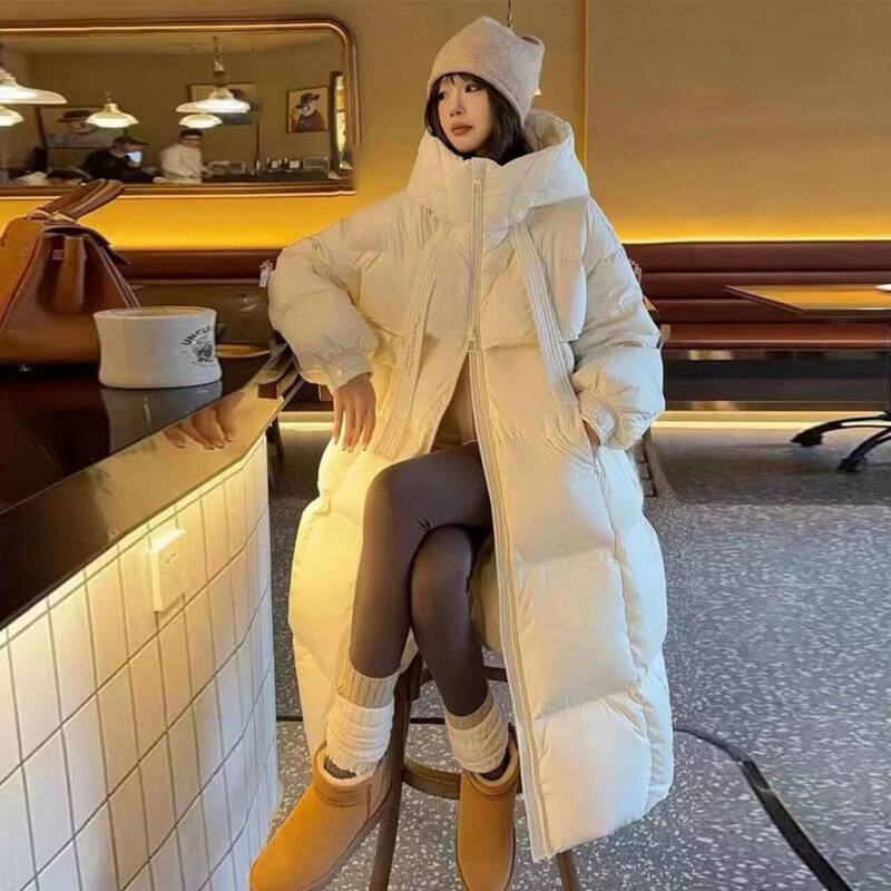 Extra Large Size 150kg Plus-Size Women's White Duck down Jacket, High-End Mid-Length Stylish Coat, Winter Quilt-Like Jacket