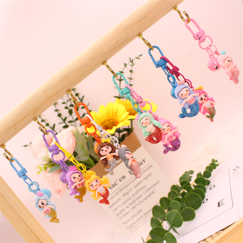 Creative Cute Glitter Gradient Mermaid Princess Doll Keychain Pendant Best Friend Backpack Cartoon Small Ornament Gift