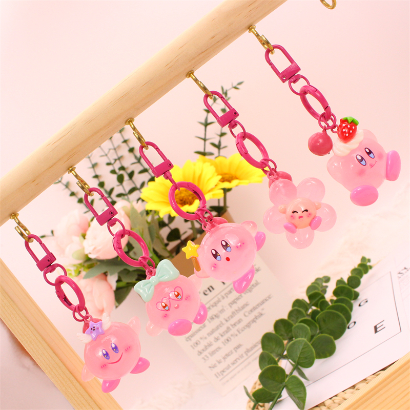 Glow-In-The-Dark Kirby Keychain Cute Cartoon Doll Pendant Student School Bag Backpack Small Accessory Couple Gift