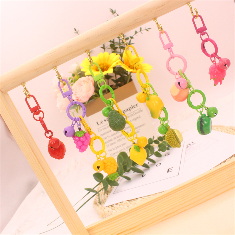 DIY Creative Cute Fruit Pineapple Strawberry Dragon Fruit Durian Mango Car Keychain Couple Bag Small Pendant