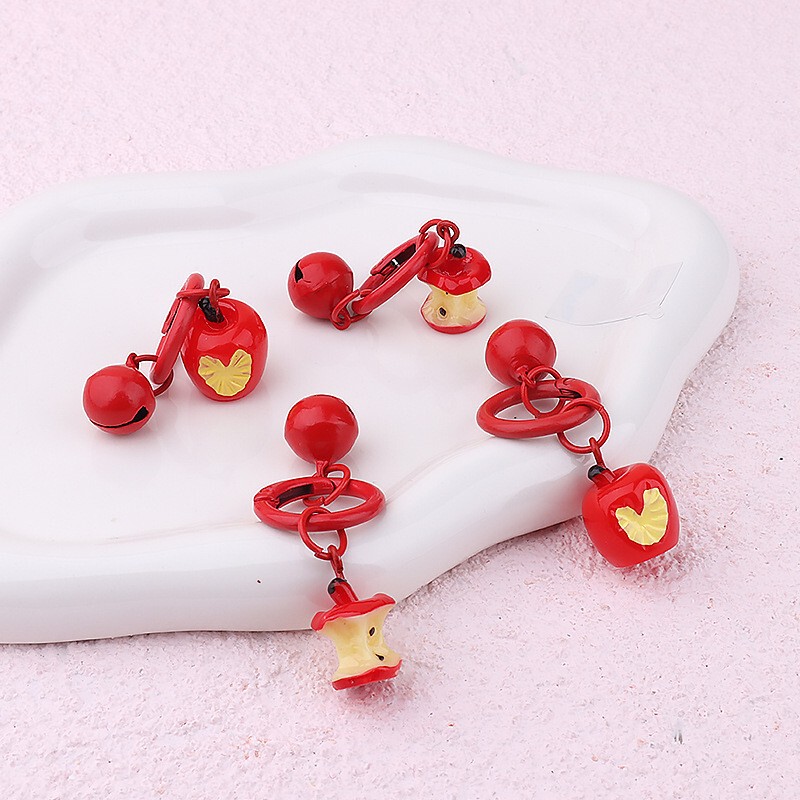 New Red Apple DIY Keychain Pendant Bell Heart Fashion Phone Case Student Backpack Detachable Accessory