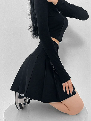 Летний цветной приталенный весенний комплект, мини-юбка, студенческая юбка в складку, высокая талия