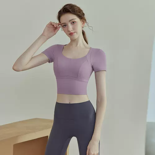 Быстросохнущая одежда для йоги, спортивная футболка для спортзала, короткий рукав, для бега