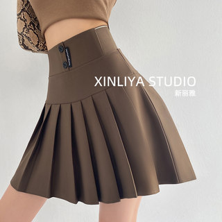 Khaki pleated skirt women 2022 autumn and winter new suit a-line skirt autumn and winter slim high waist small man